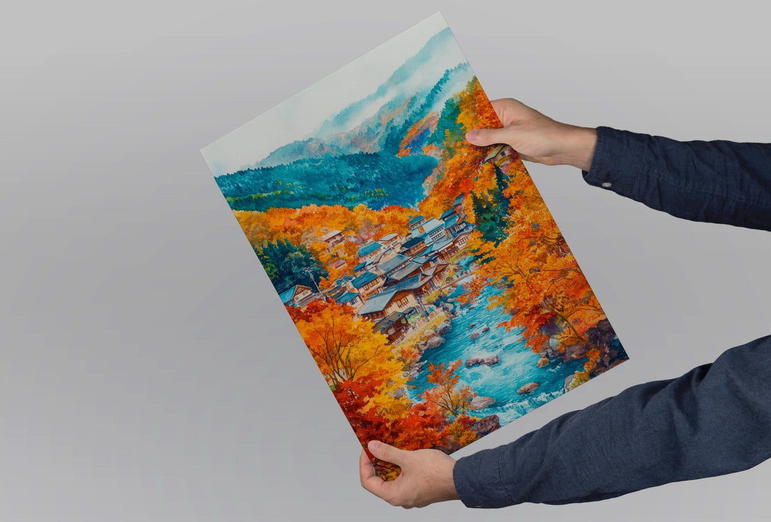 Hokkaido Japan Watercolor Poster Hokkaido Travel Print Japanese Landscape Painting Winter Wall Art Nature Decor Asia Souvenir