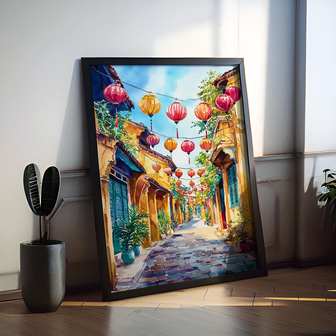 Hoi An Vietnam Watercolor Poster Hoi An Travel Print Lantern City Painting Asia Wall Art Cultural Decor Historic Souvenir