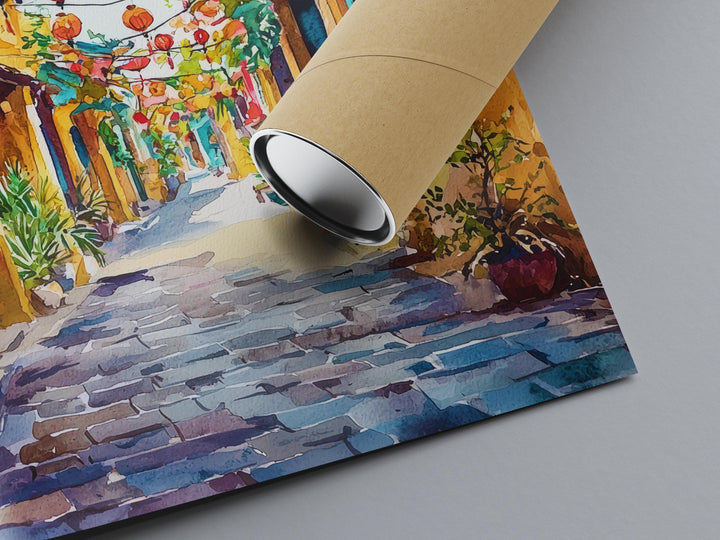 Hoi An Vietnam Watercolor Poster Hoi An Travel Print Lantern City Painting Asia Wall Art Cultural Decor Historic Souvenir