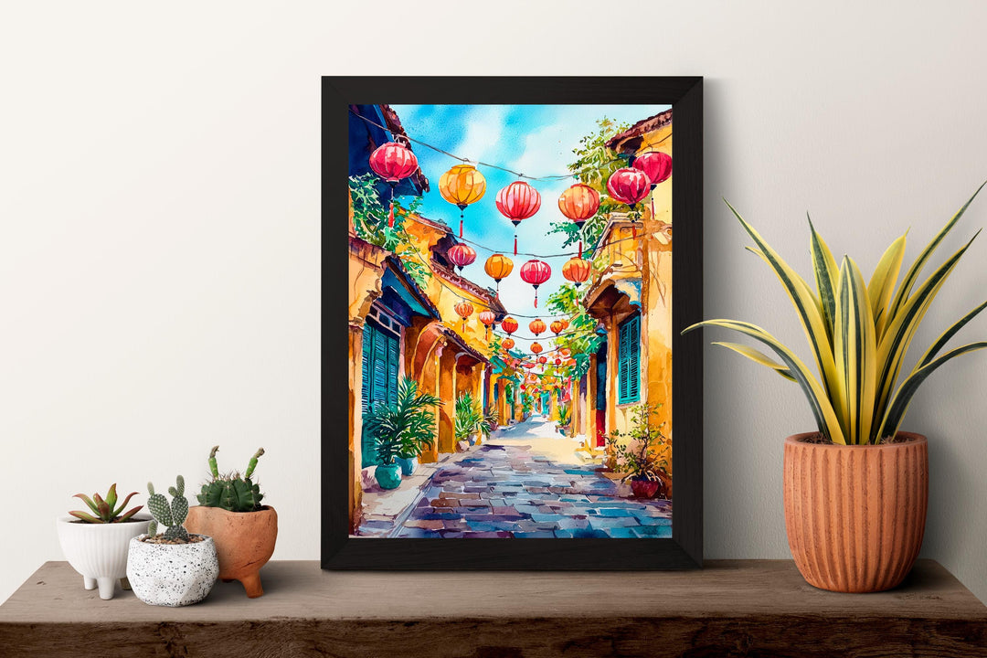 Hoi An Vietnam Watercolor Poster Hoi An Travel Print Lantern City Painting Asia Wall Art Cultural Decor Historic Souvenir