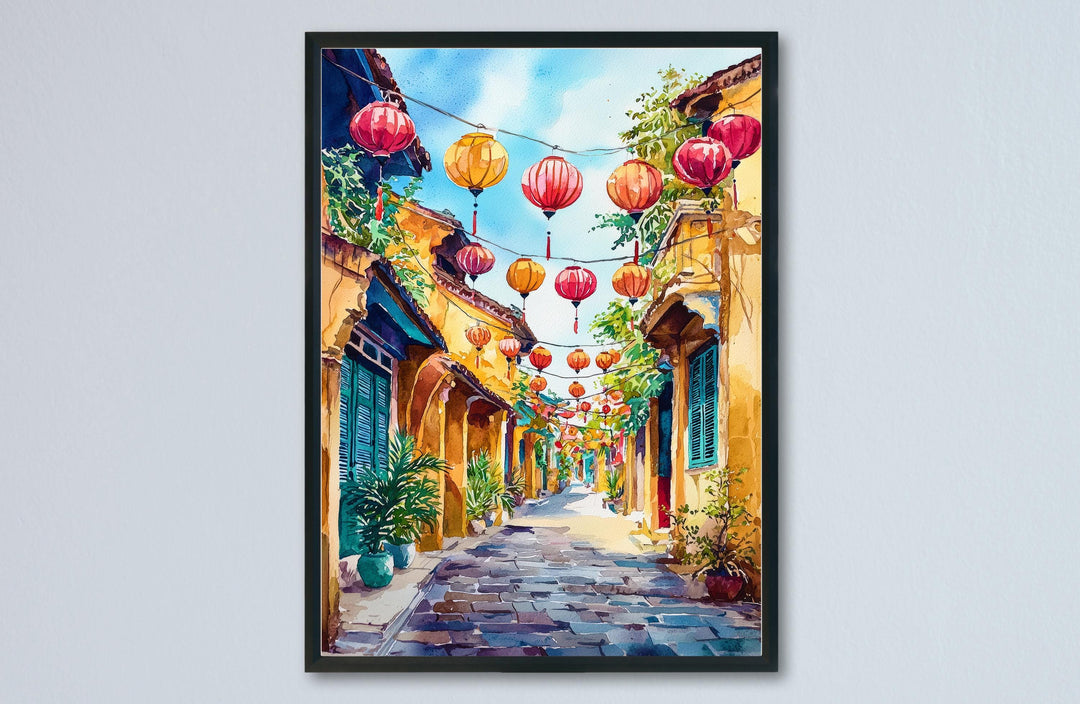 Hoi An Vietnam Watercolor Poster Hoi An Travel Print Lantern City Painting Asia Wall Art Cultural Decor Historic Souvenir