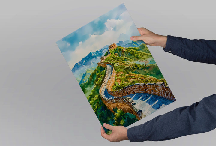 Great Wall of China Watercolor Poster China Travel Print Historic Landscape Painting Asian Wall Art Cultural Decor Souvenir