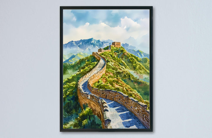 Great Wall of China Watercolor Poster China Travel Print Historic Landscape Painting Asian Wall Art Cultural Decor Souvenir