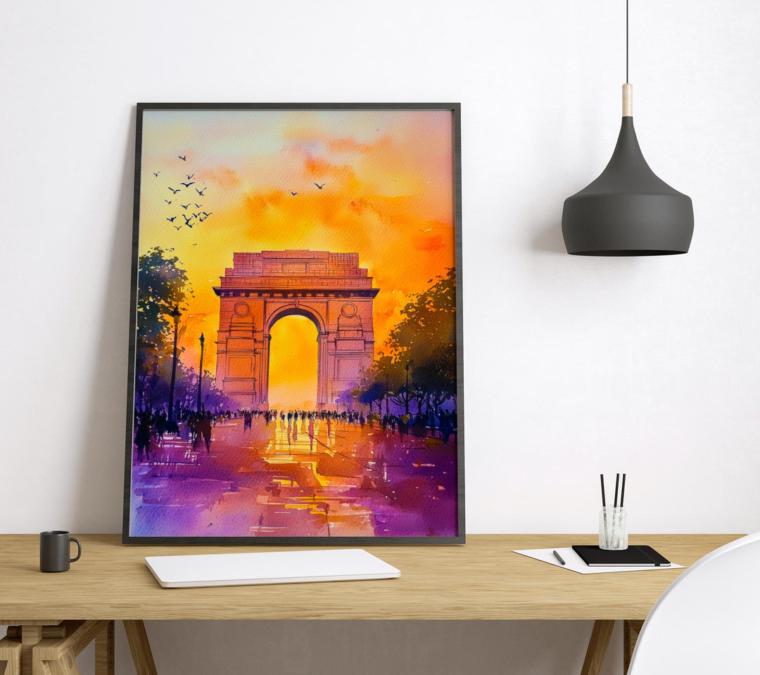 Delhi India Watercolor Poster Delhi Travel Print Indian City Painting Asia Wall Art Cultural Decor Historic Souvenir