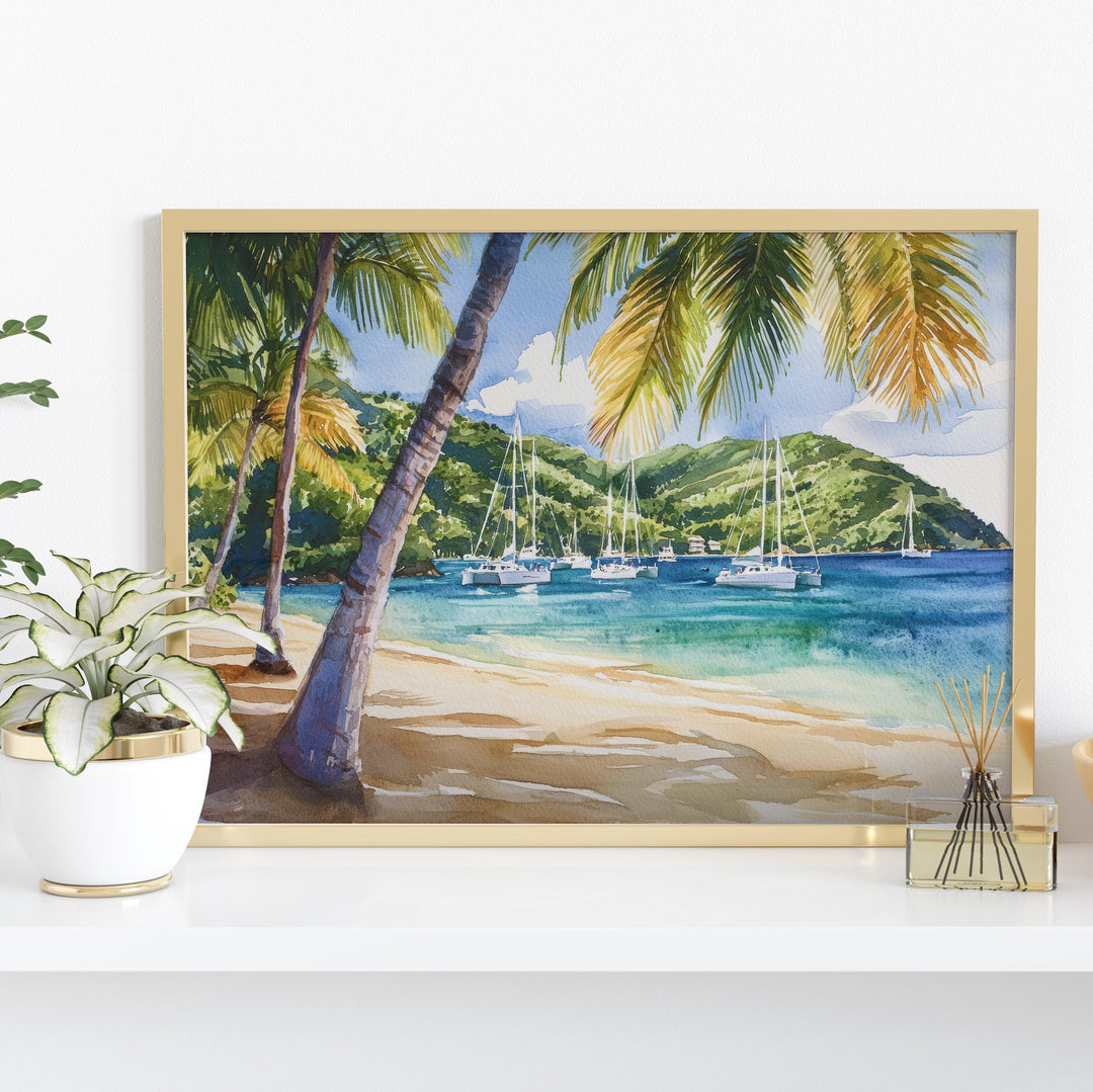 Saint Vincent and the Grenadines Watercolor Poster Caribbean Travel Print Island Landscape Painting Coastal Wall Art Souvenir