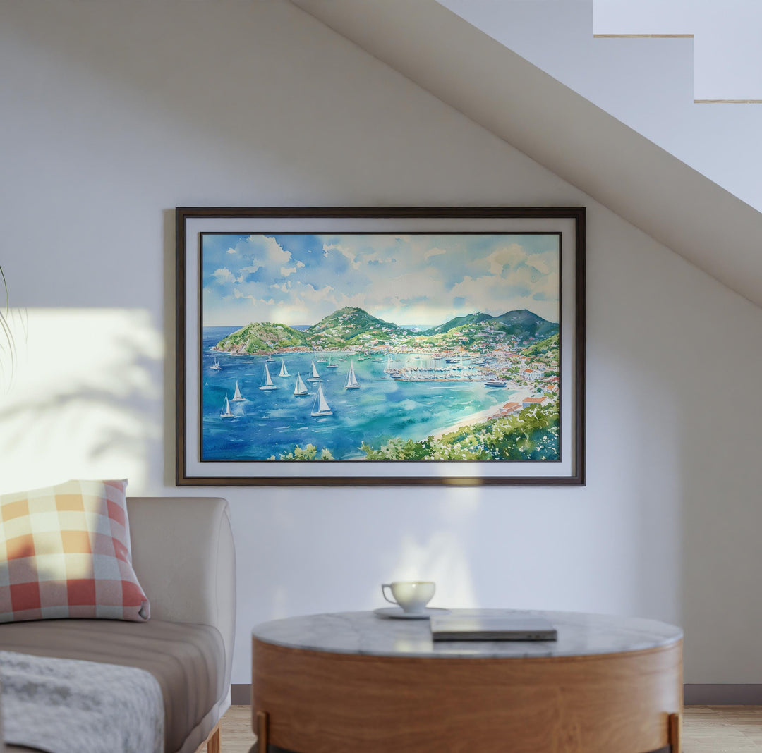 Saint Maarten Watercolor Poster Caribbean Travel Print Beach Landscape Painting Coastal Wall Art Island Souvenir