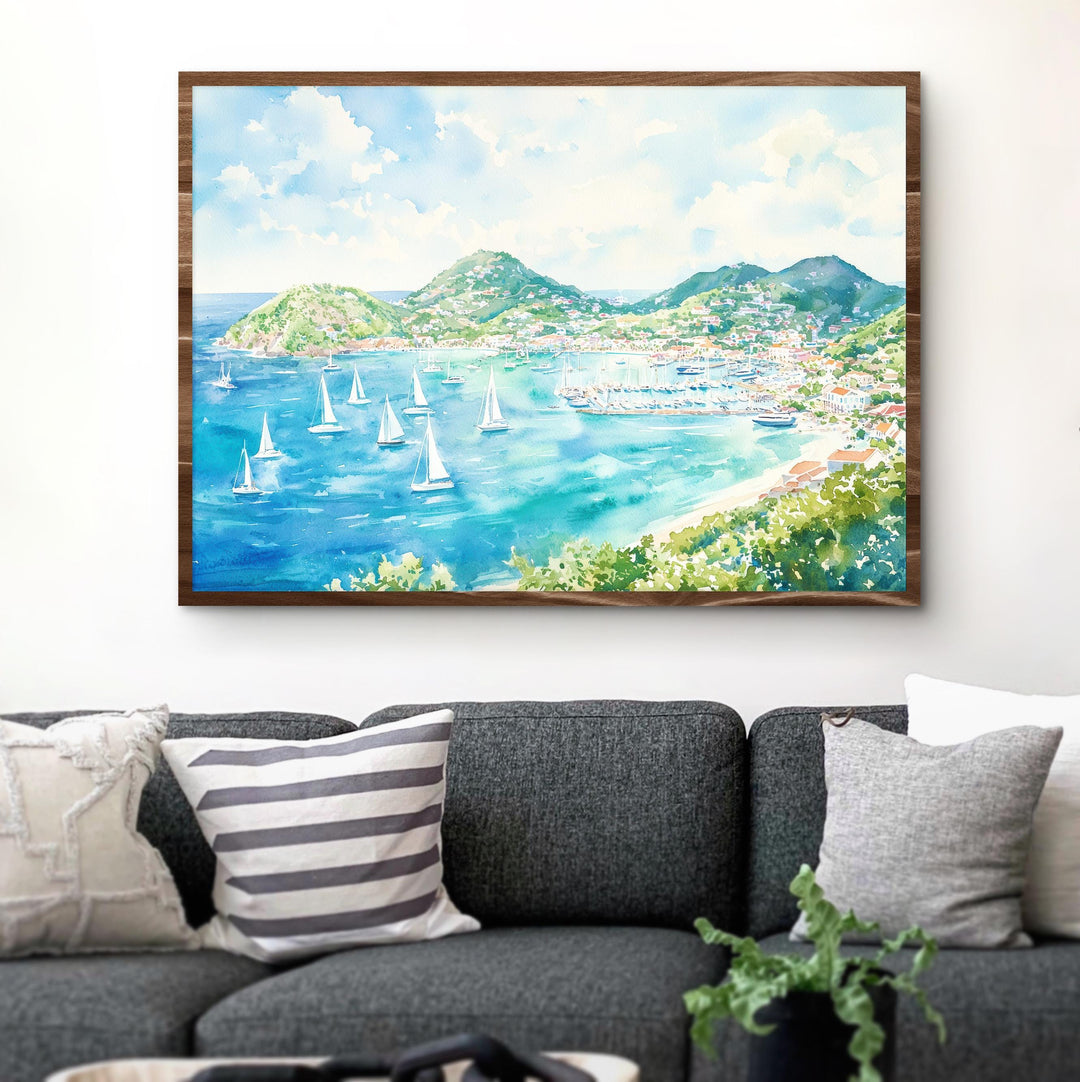 Saint Maarten Watercolor Poster Caribbean Travel Print Beach Landscape Painting Coastal Wall Art Island Souvenir