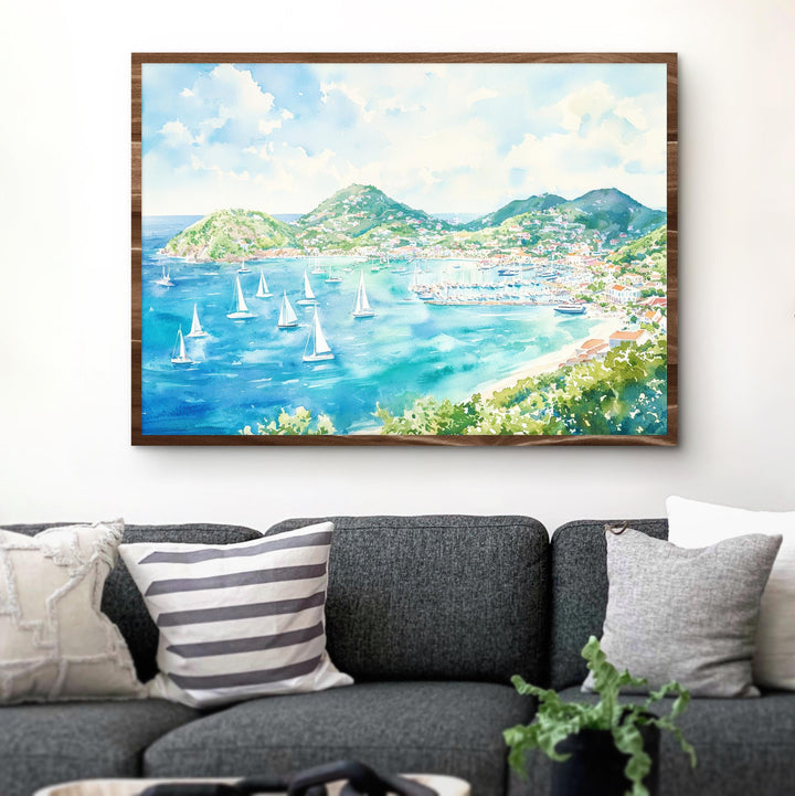 Saint Maarten Watercolor Poster Caribbean Travel Print Beach Landscape Painting Coastal Wall Art Island Souvenir