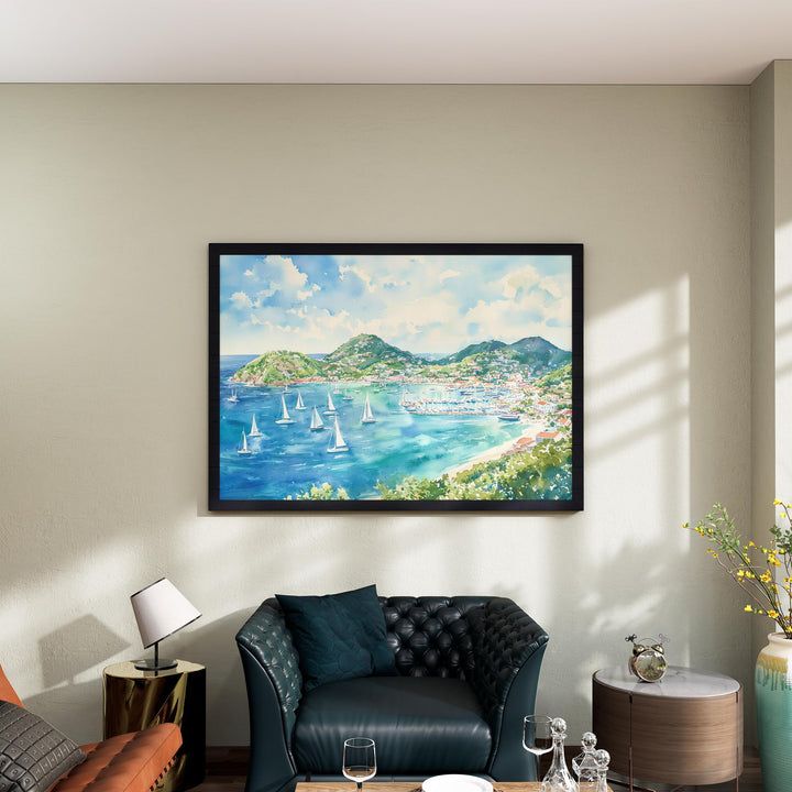 Saint Maarten Watercolor Poster Caribbean Travel Print Beach Landscape Painting Coastal Wall Art Island Souvenir