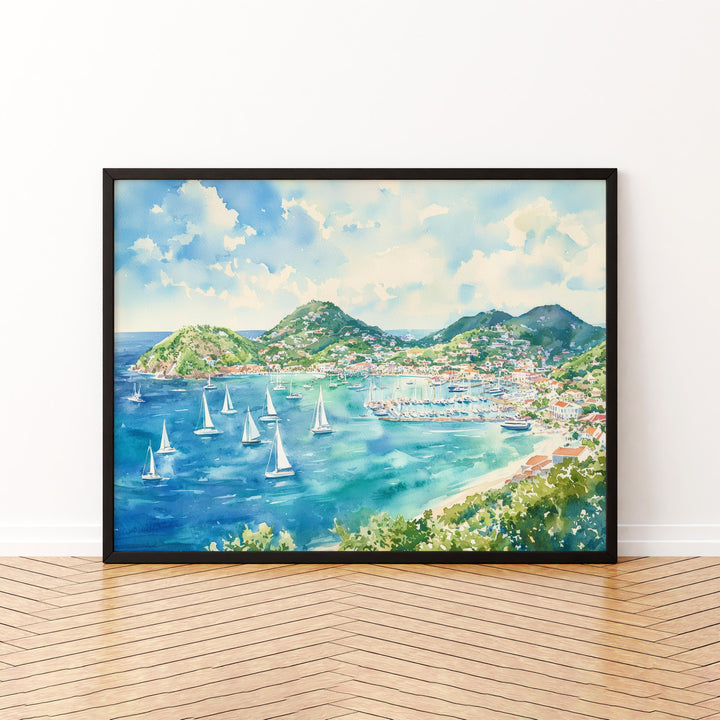 Saint Maarten Watercolor Poster Caribbean Travel Print Beach Landscape Painting Coastal Wall Art Island Souvenir
