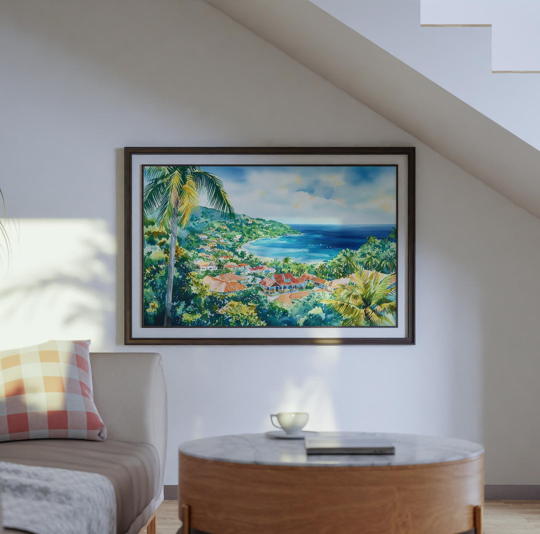 Jamaica Watercolor Poster Caribbean Travel Print Island Landscape Painting Coastal Wall Art Tropical Souvenir