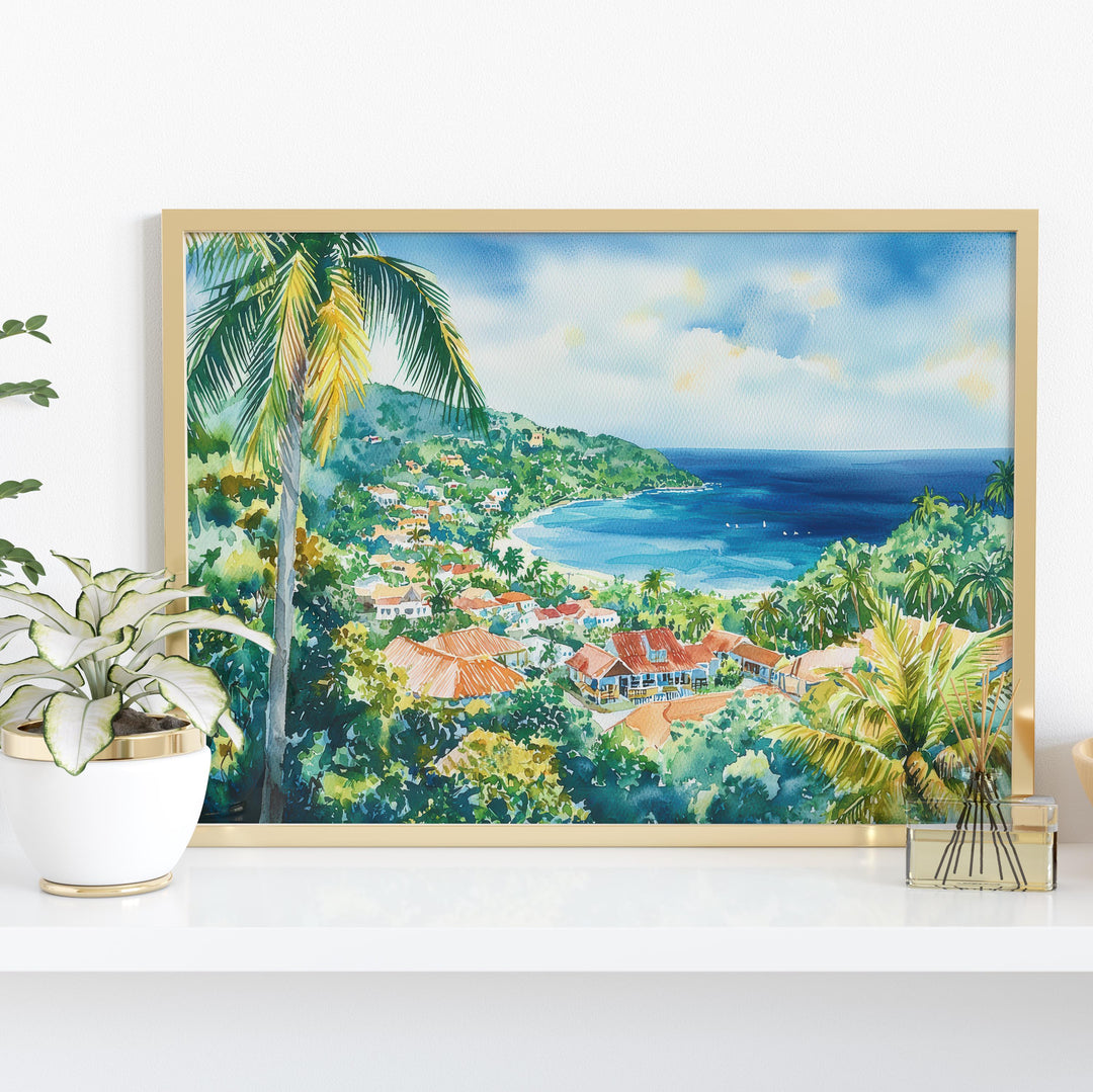 Jamaica Watercolor Poster Caribbean Travel Print Island Landscape Painting Coastal Wall Art Tropical Souvenir