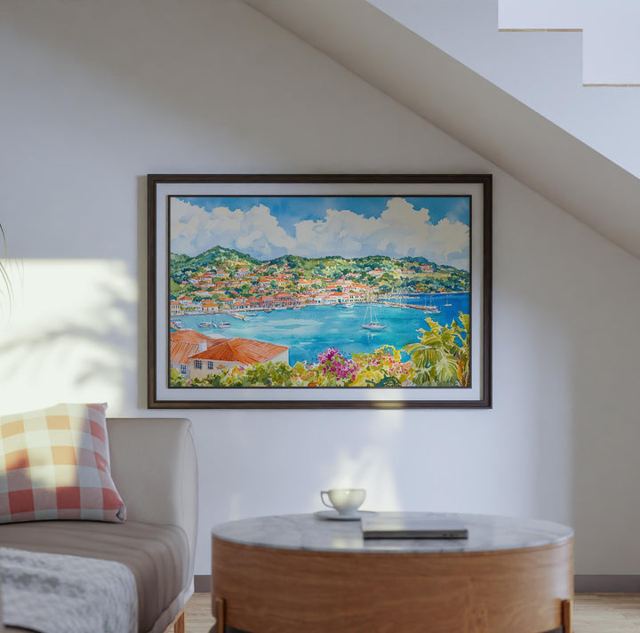 Grenada Watercolor Poster Caribbean Travel Print Island Landscape Painting Coastal Wall Art Tropical Souvenir