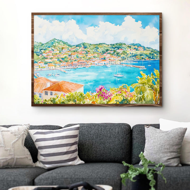 Grenada Watercolor Poster Caribbean Travel Print Island Landscape Painting Coastal Wall Art Tropical Souvenir