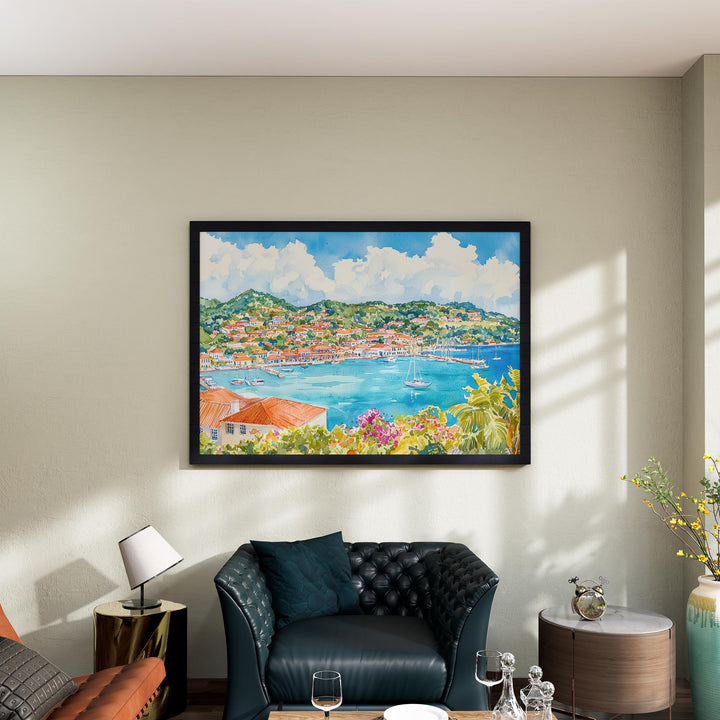 Grenada Watercolor Poster Caribbean Travel Print Island Landscape Painting Coastal Wall Art Tropical Souvenir