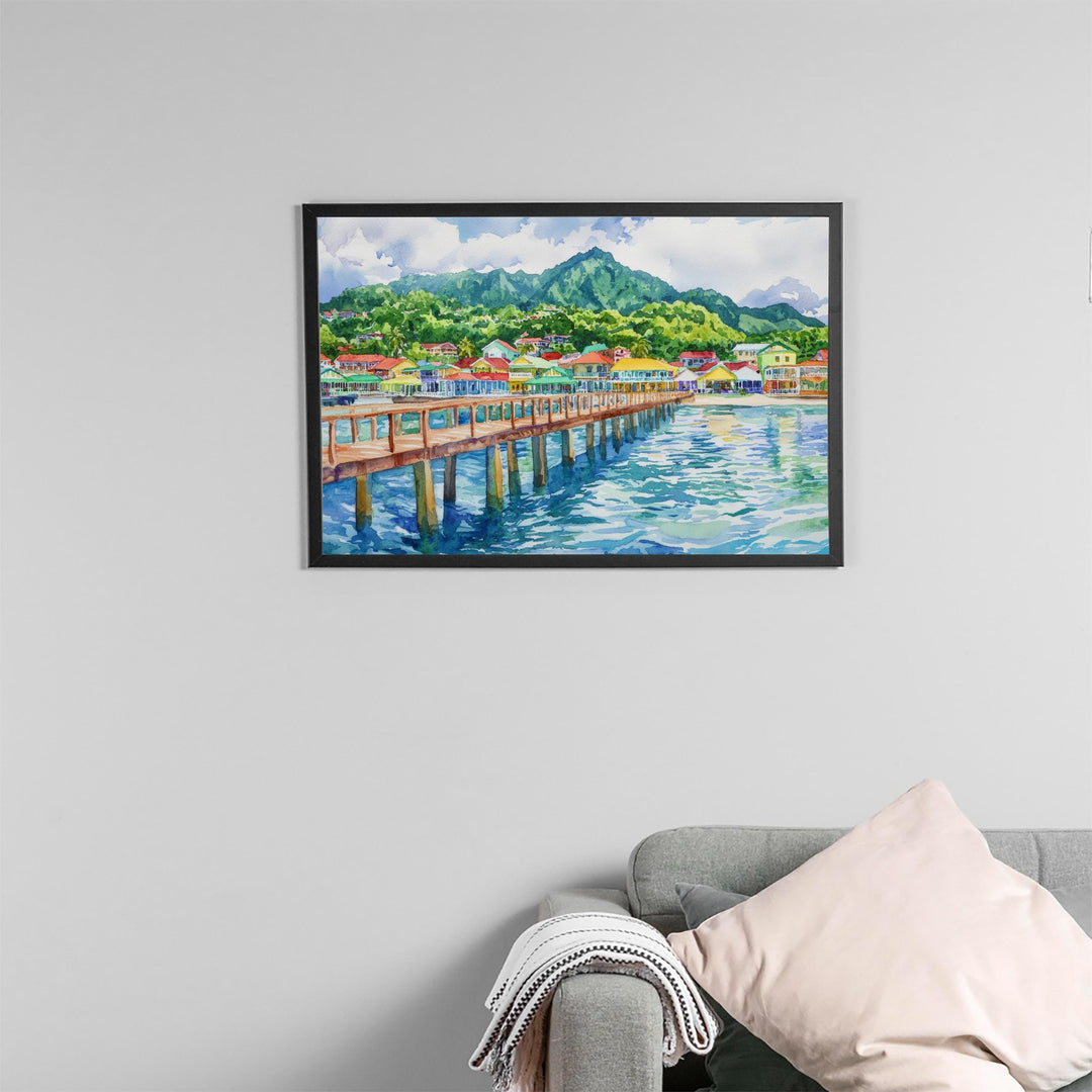 Dominica Watercolor Poster Caribbean Travel Print Island Landscape Painting Coastal Wall Art Tropical Souvenir