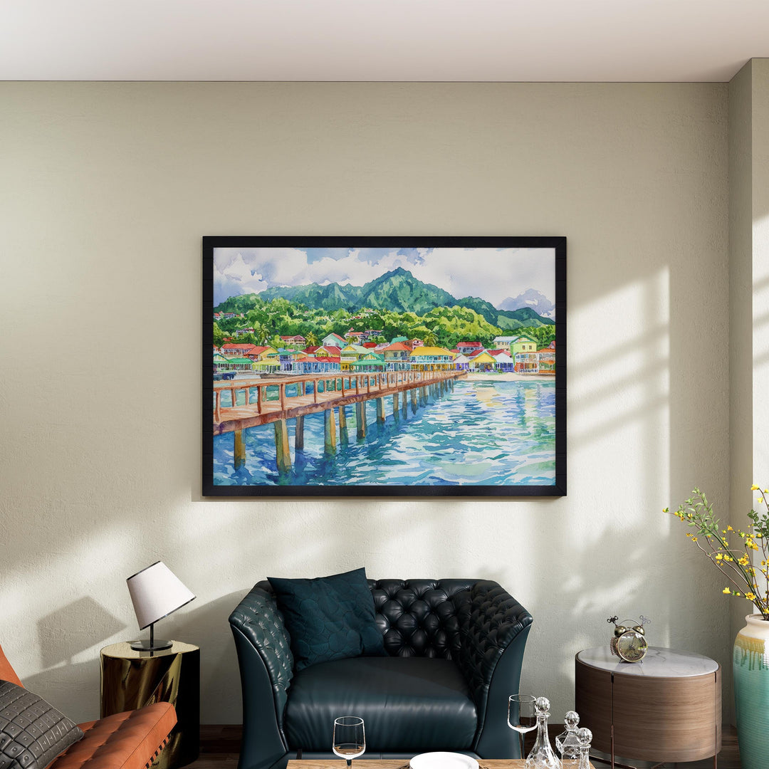 Dominica Watercolor Poster Caribbean Travel Print Island Landscape Painting Coastal Wall Art Tropical Souvenir