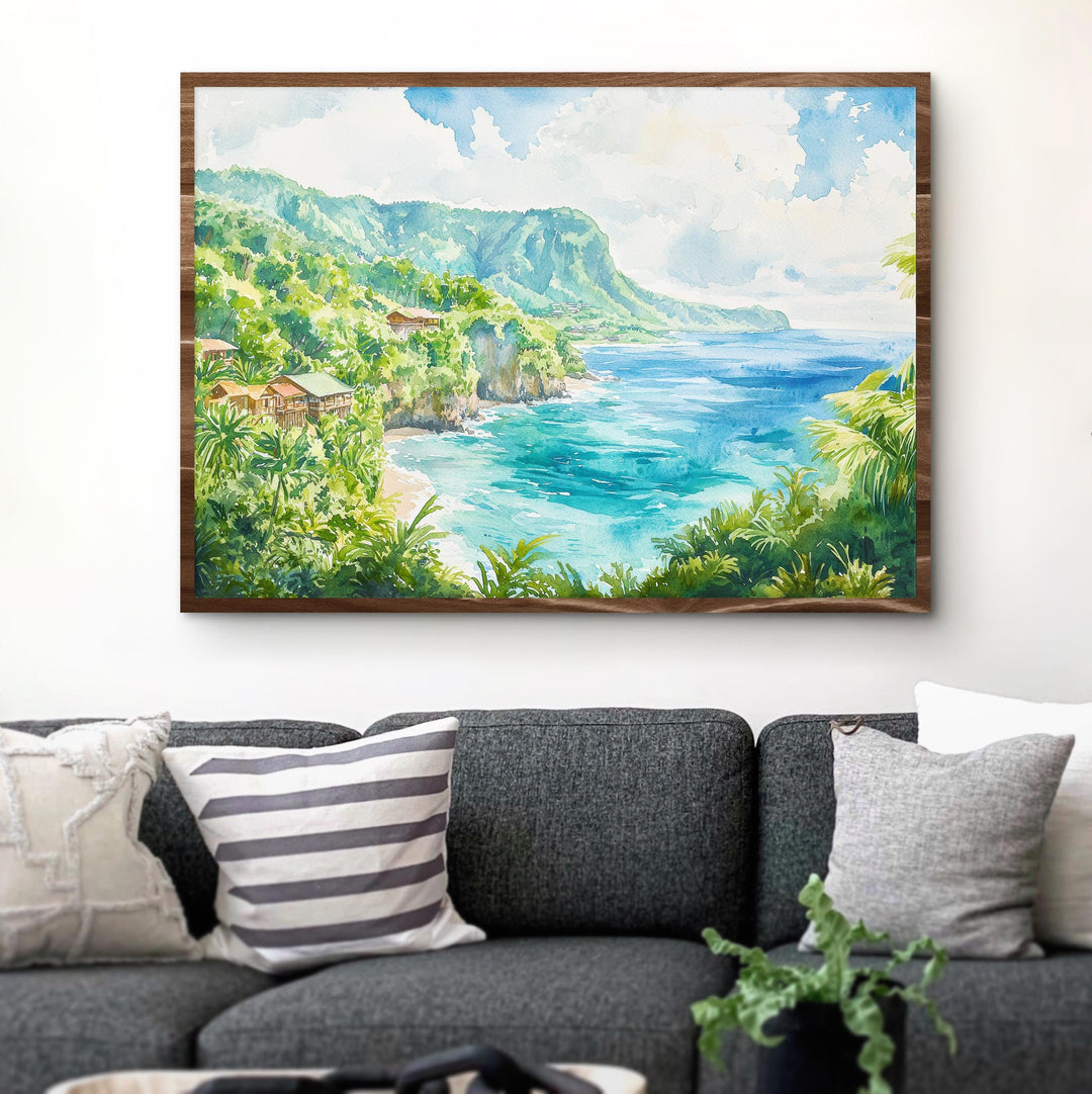 Dominica Watercolor Poster Caribbean Travel Print Island Landscape Painting Coastal Wall Art Tropical Souvenir
