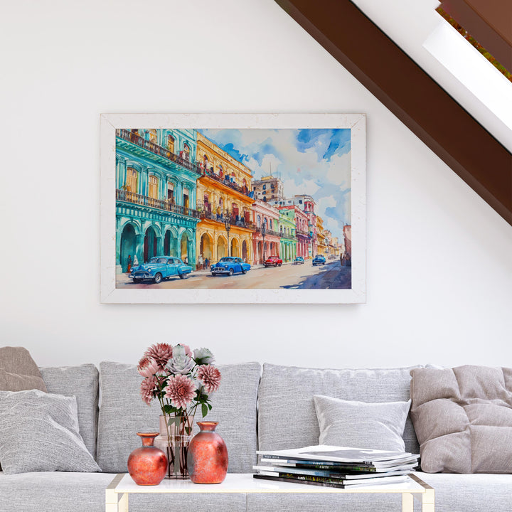Cuba Watercolor Poster Caribbean Travel Print Havana Street Painting Colonial Architecture Wall Art Island Souvenir