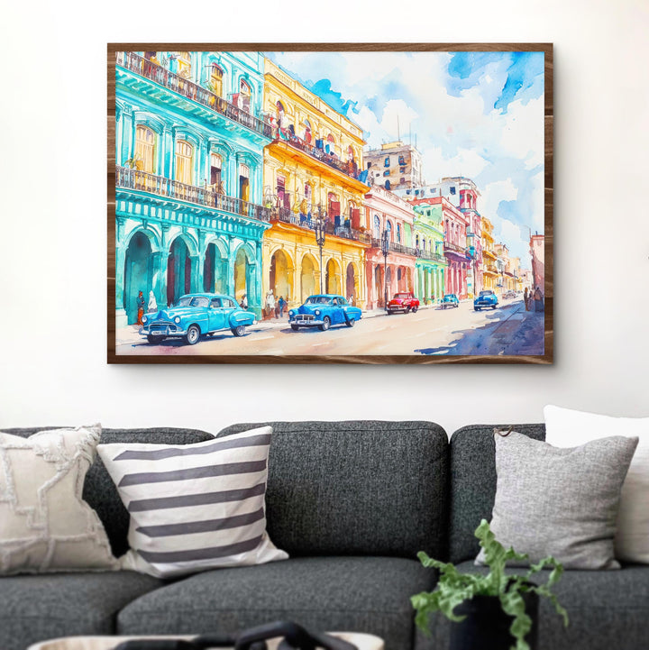 Cuba Watercolor Poster Caribbean Travel Print Havana Street Painting Colonial Architecture Wall Art Island Souvenir