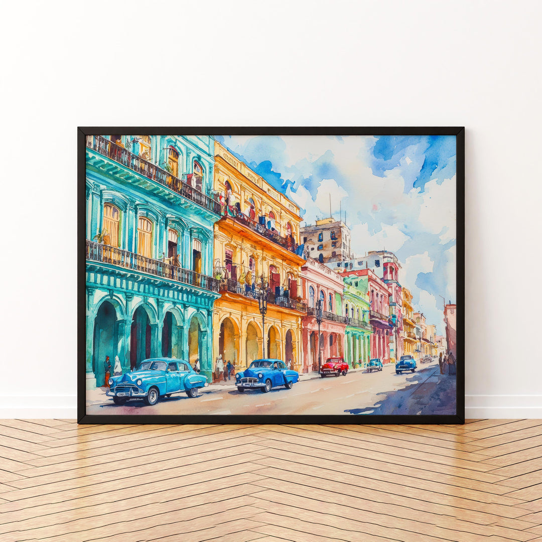 Cuba Watercolor Poster Caribbean Travel Print Havana Street Painting Colonial Architecture Wall Art Island Souvenir
