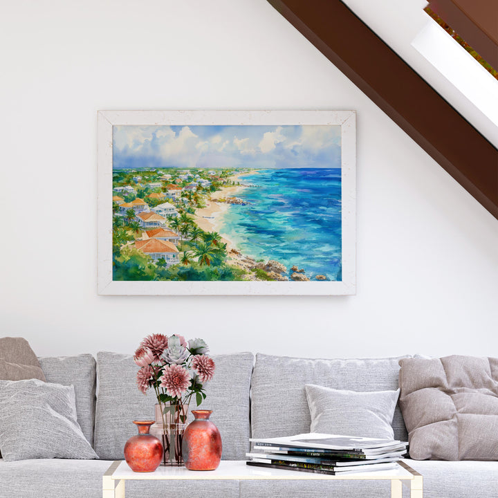 Cayman Islands Watercolor Poster Caribbean Travel Print Beach Landscape Painting Coastal Wall Art Tropical Souvenir