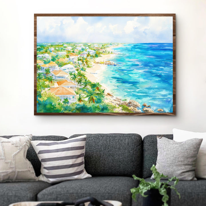 Cayman Islands Watercolor Poster Caribbean Travel Print Beach Landscape Painting Coastal Wall Art Tropical Souvenir