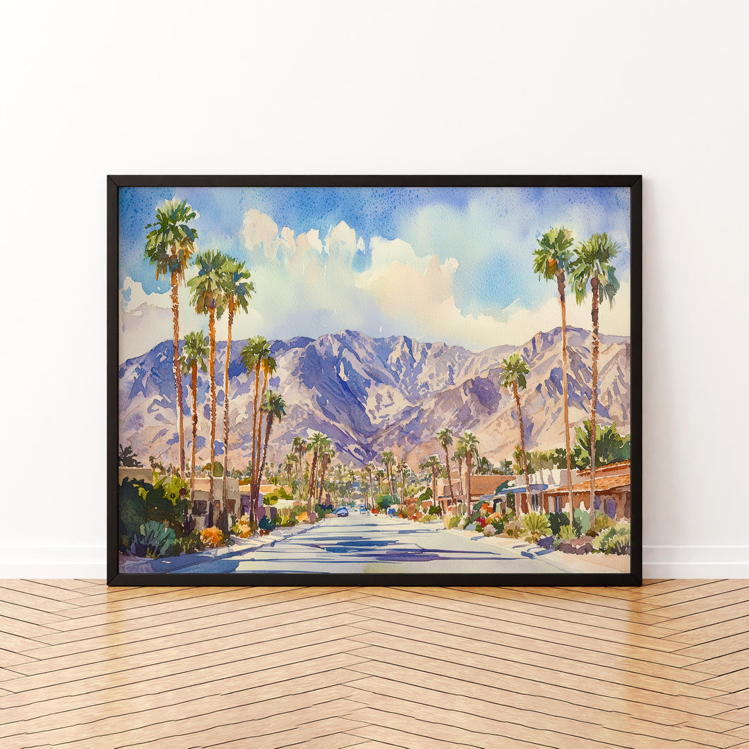 Palm Springs California Watercolor Poster Palm Springs Travel Print Desert Landscape Painting Modern Wall Art USA Souvenir