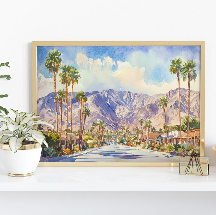 Palm Springs California Watercolor Poster Palm Springs Travel Print Desert Landscape Painting Modern Wall Art USA Souvenir