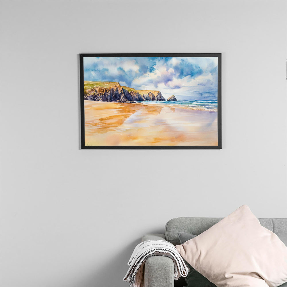Perranporth Cornwall Watercolor Poster Perranporth Travel Print Coastal Beach Painting Seaside Wall Art UK Decor Souvenir