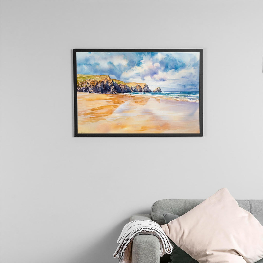 Perranporth Cornwall Watercolor Poster Perranporth Travel Print Coastal Beach Painting Seaside Wall Art UK Decor Souvenir