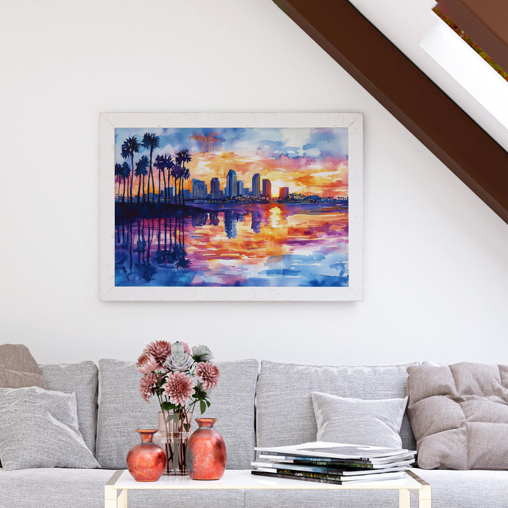 San Diego California Watercolor Poster San Diego Travel Print Coastal City Painting Beach Wall Art USA Ocean Decor Souvenir