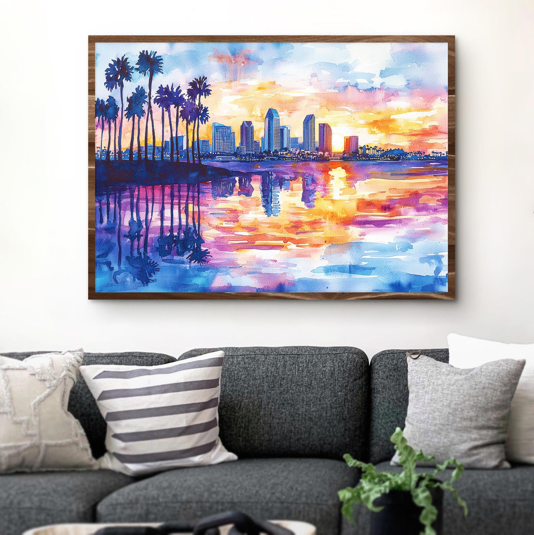 San Diego California Watercolor Poster San Diego Travel Print Coastal City Painting Beach Wall Art USA Ocean Decor Souvenir