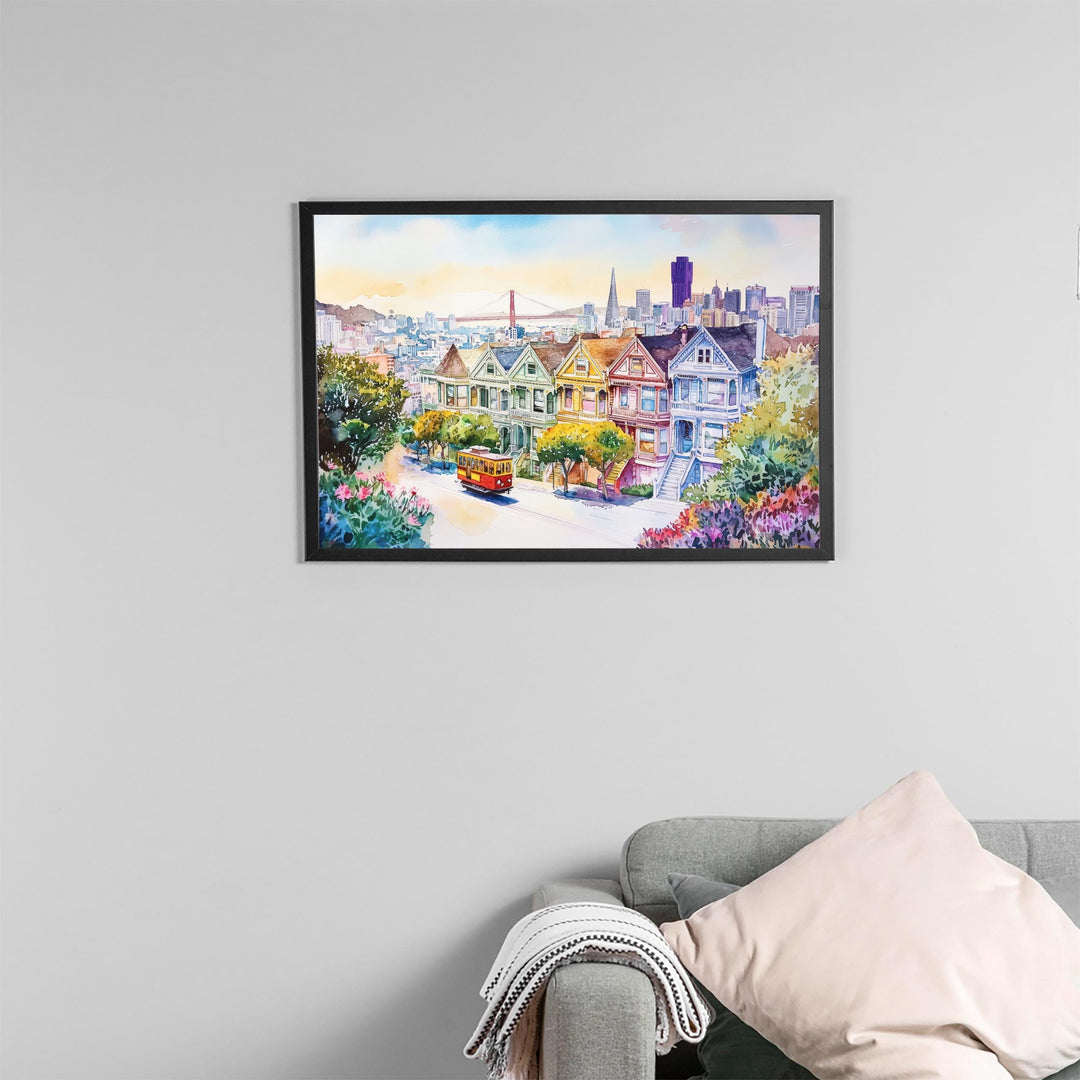 San Francisco California Watercolor Poster San Francisco Travel Print City Skyline Painting Golden Gate Wall Art USA Souvenir