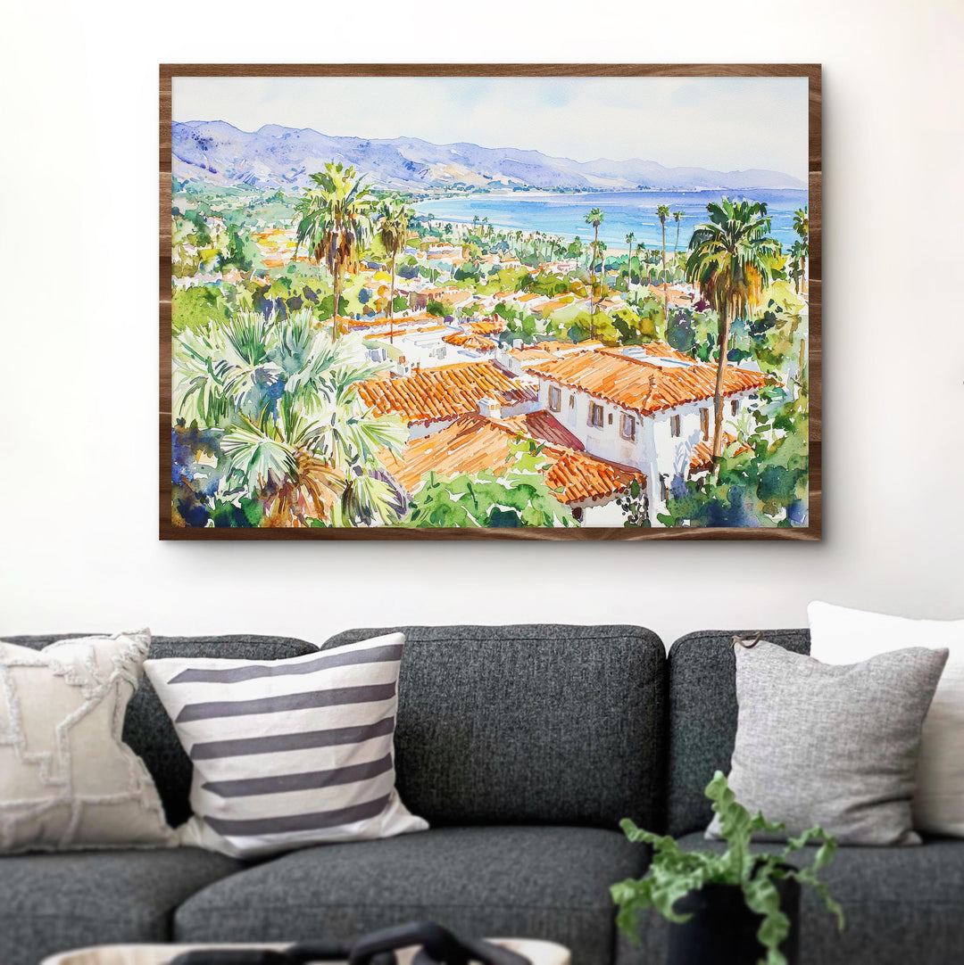 Santa Barbara California Watercolor Poster Santa Barbara Travel Print Coastal City Painting Beach Wall Art USA Souvenir
