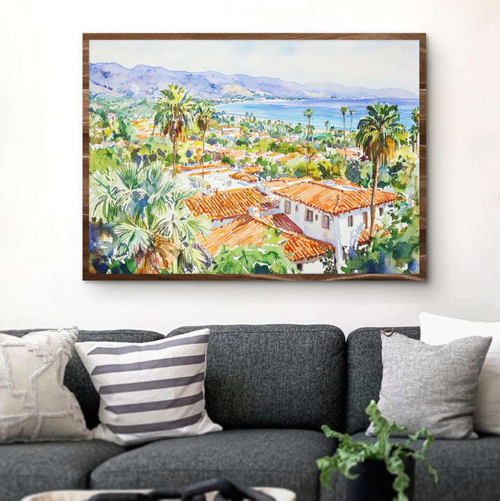Santa Barbara California Watercolor Poster Santa Barbara Travel Print Coastal City Painting Beach Wall Art USA Souvenir