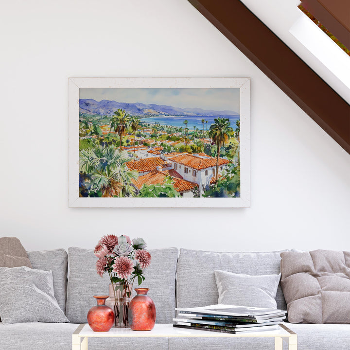 Santa Barbara California Watercolor Poster Santa Barbara Travel Print Coastal City Painting Beach Wall Art USA Souvenir