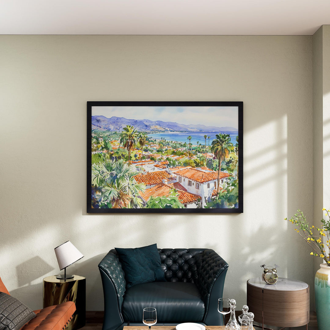 Santa Barbara California Watercolor Poster Santa Barbara Travel Print Coastal City Painting Beach Wall Art USA Souvenir