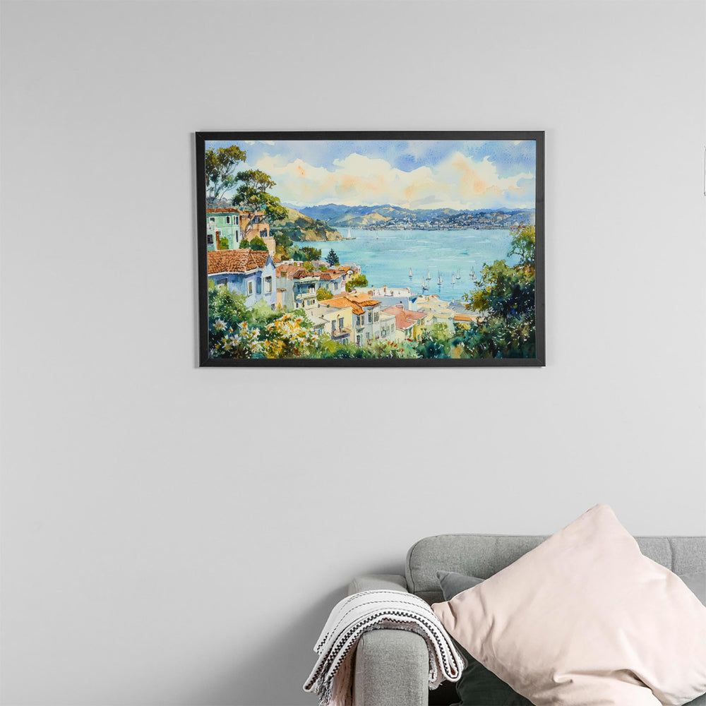 Sausalito California Watercolor Poster Sausalito Travel Print Coastal Town Painting Bay Area Wall Art USA Souvenir