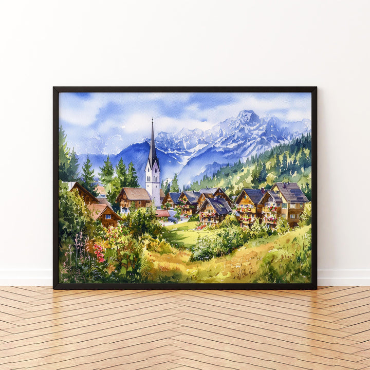 Seefeld Austria Watercolor Poster Seefeld Travel Print Alpine Village Painting Mountain Wall Art Tyrol Decor Europe Souvenir