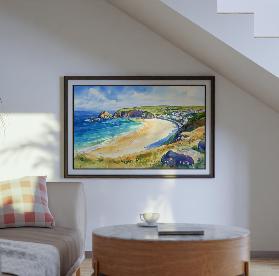 Sennen Cove Cornwall Watercolor Poster Sennen Travel Print Coastal Beach Painting Seaside Wall Art UK Decor Souvenir