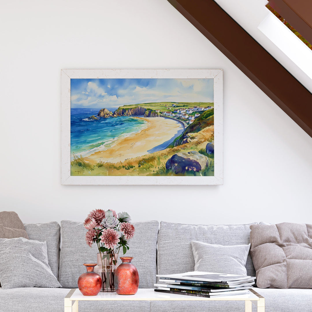 Sennen Cove Cornwall Watercolor Poster Sennen Travel Print Coastal Beach Painting Seaside Wall Art UK Decor Souvenir