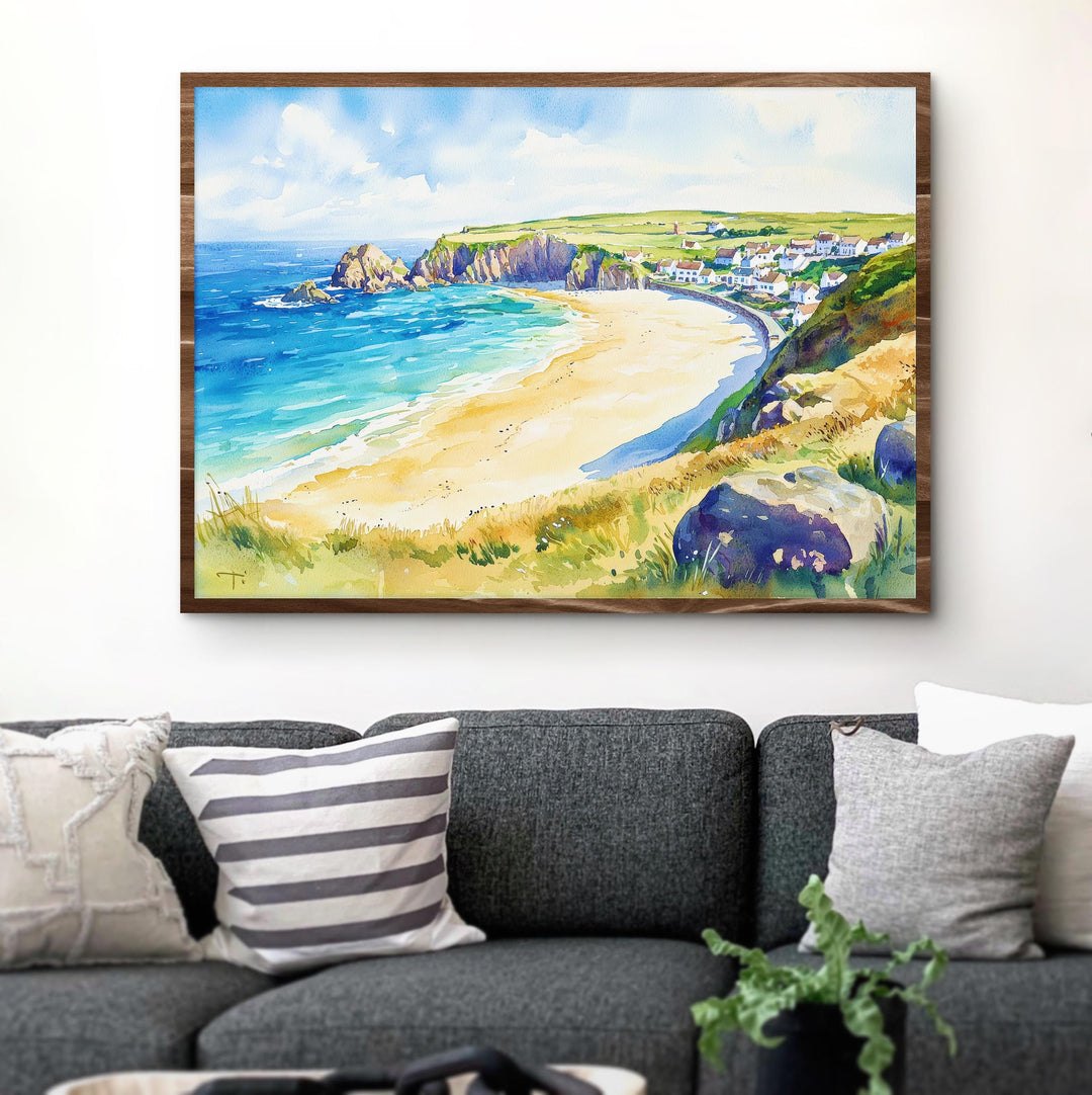 Sennen Cove Cornwall Watercolor Poster Sennen Travel Print Coastal Beach Painting Seaside Wall Art UK Decor Souvenir