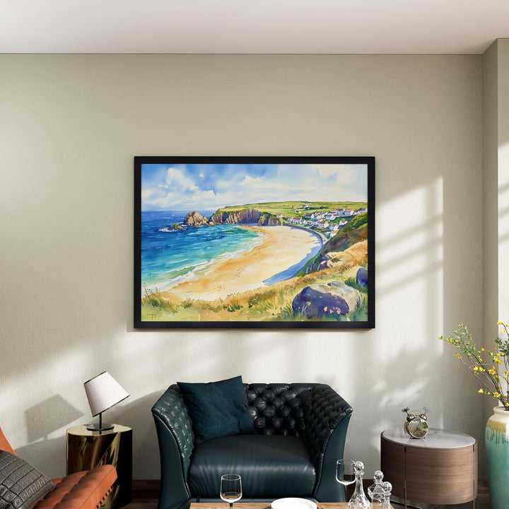 Sennen Cove Cornwall Watercolor Poster Sennen Travel Print Coastal Beach Painting Seaside Wall Art UK Decor Souvenir