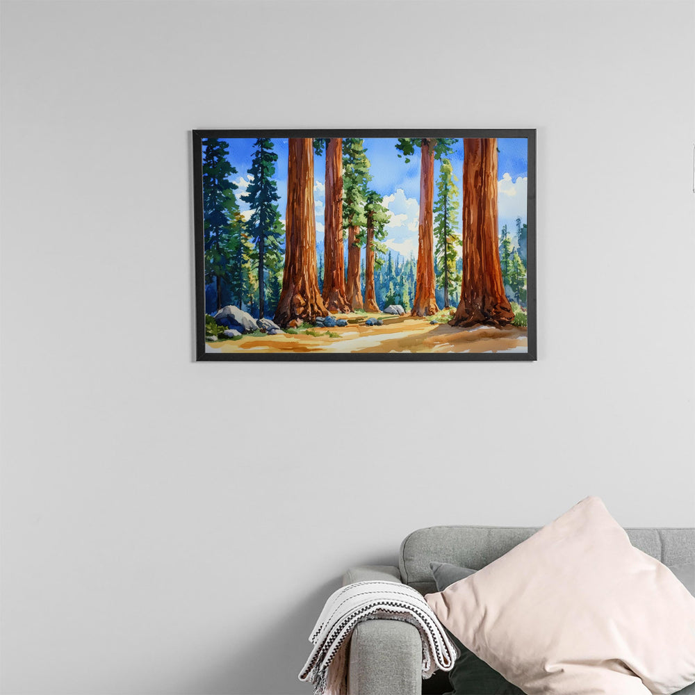 Sequoia National Park Watercolor Poster California Travel Print Forest Painting Nature Wall Art Giant Tree Decor USA Souvenir
