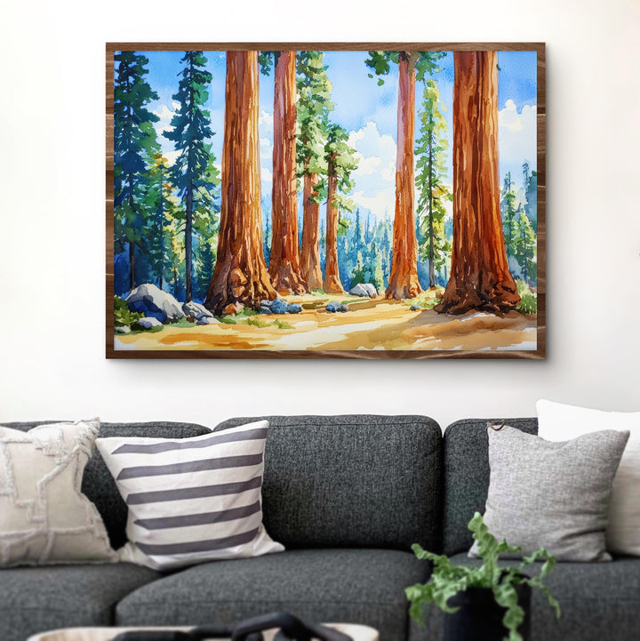 Sequoia National Park Watercolor Poster California Travel Print Forest Painting Nature Wall Art Giant Tree Decor USA Souvenir
