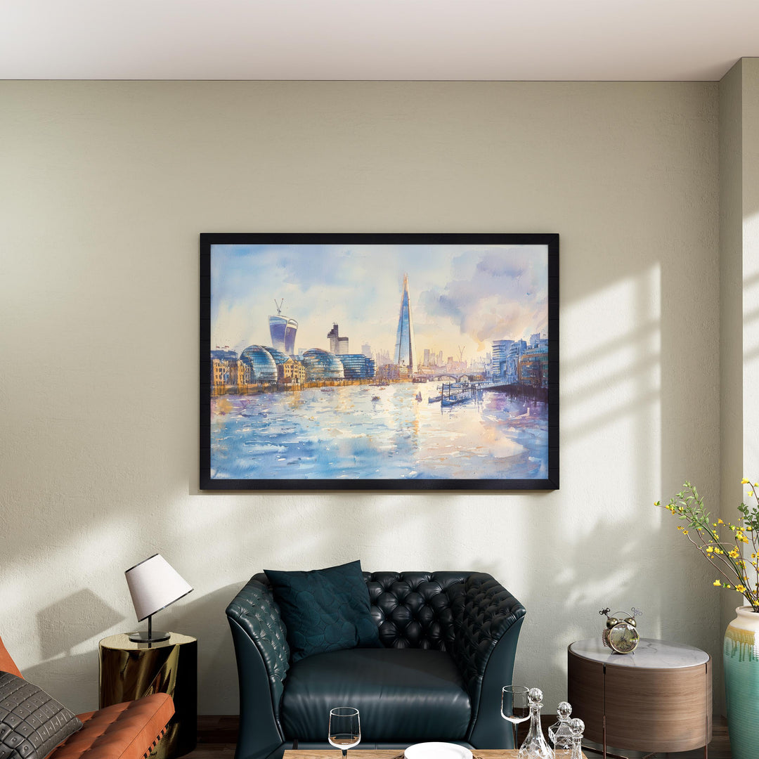 The Shard London Watercolor Poster London Travel Print City Skyline Painting Modern Architecture Wall Art UK Souvenir