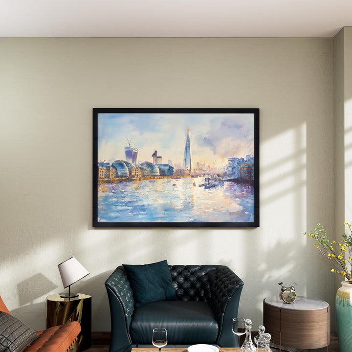 The Shard London Watercolor Poster London Travel Print City Skyline Painting Modern Architecture Wall Art UK Souvenir