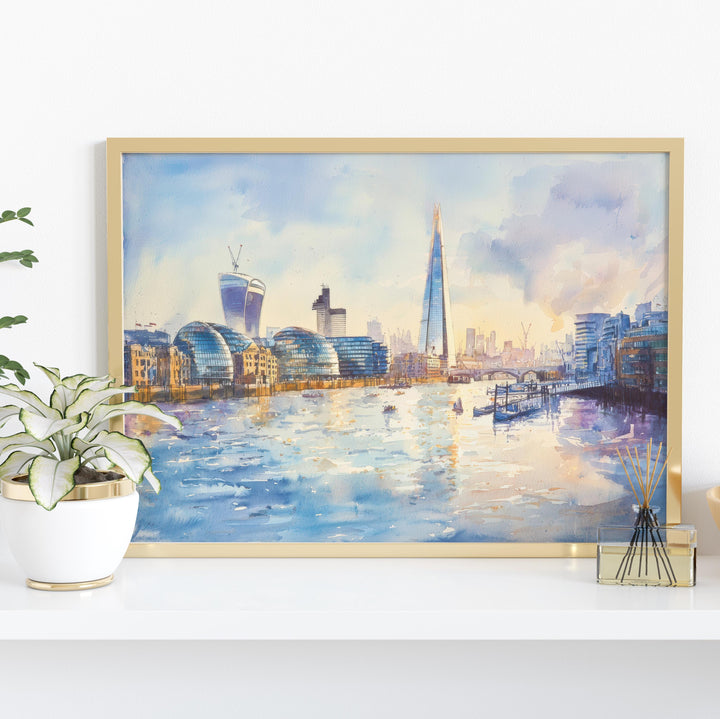The Shard London Watercolor Poster London Travel Print City Skyline Painting Modern Architecture Wall Art UK Souvenir