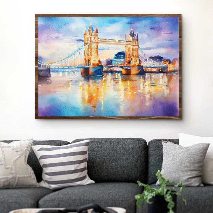 Tower Bridge London Watercolor Poster London Travel Print Landmark Painting City Skyline Wall Art UK Decor Souvenir
